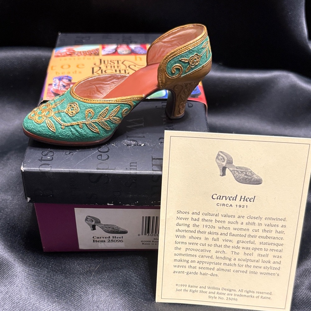 Just The Right Shoe Teal and Gold Carved Heel. Box and COA - Picture 2 of 5